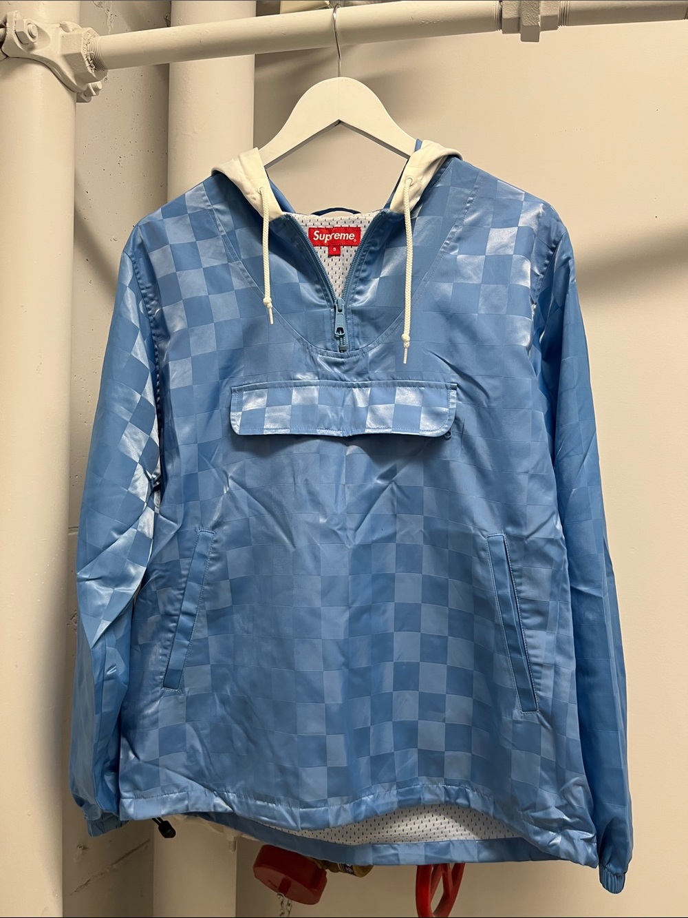 Supreme Light Blue Checkerboard Pullover Anorak